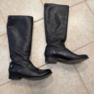 Frye pebbled leather Melissa back zip knee high riding boots